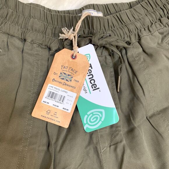 FAT FACE "LYME" Olive Green Cuffed TENCEL Lyocell Pants Joggers Sz 6S NWT - Picture 11 of 16
